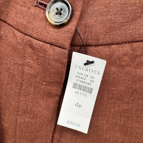 Talbots Linen Pants Womens Petite 4 4P (28x24 ACTUAL) Brown Coastal Cropped NEW - Picture 4 of 8